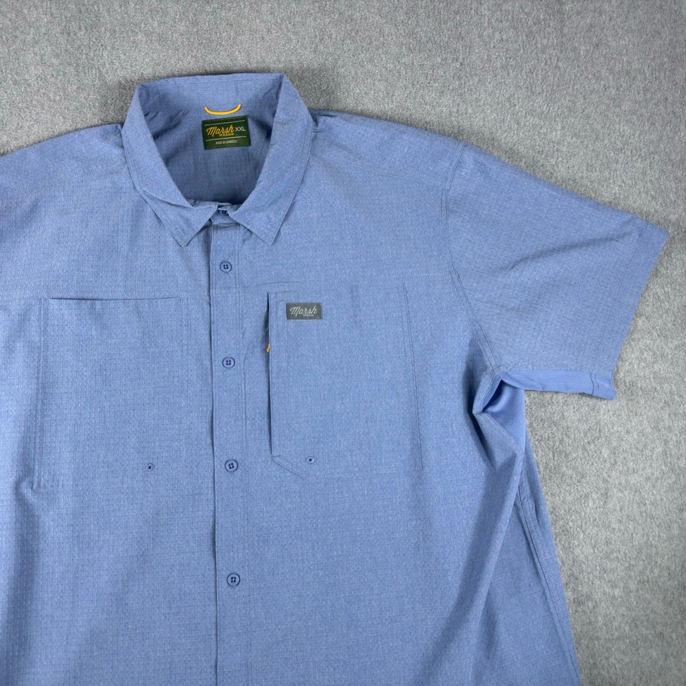 Marsh Wear Mens XXL Blue Short Sleeve Button Up Shirt Outdoor Fishing 2 Pocket